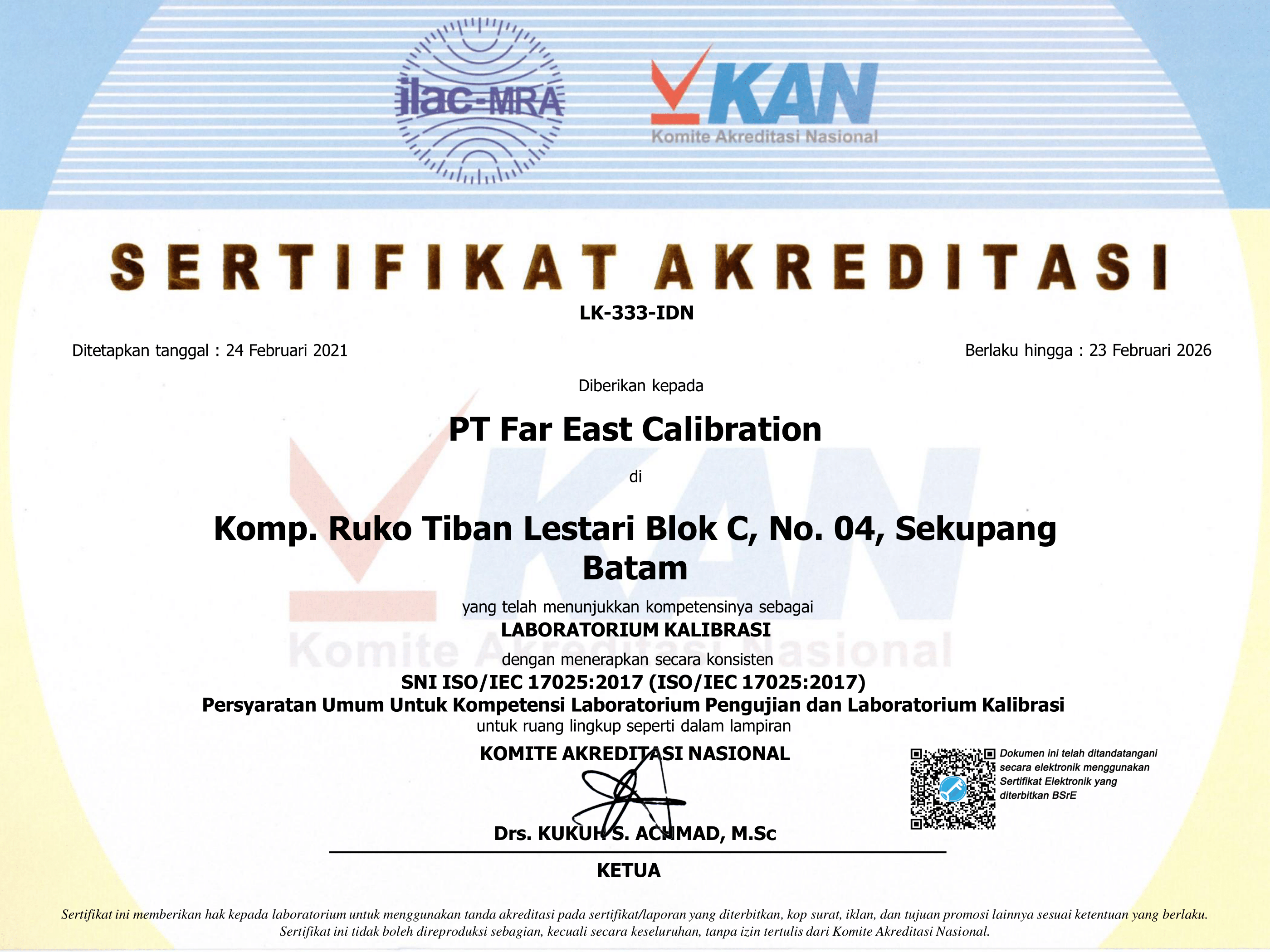 ISO 17025 Certificate - PT. FAR EAST CALIBRATION AND TESTING SERVICES-1